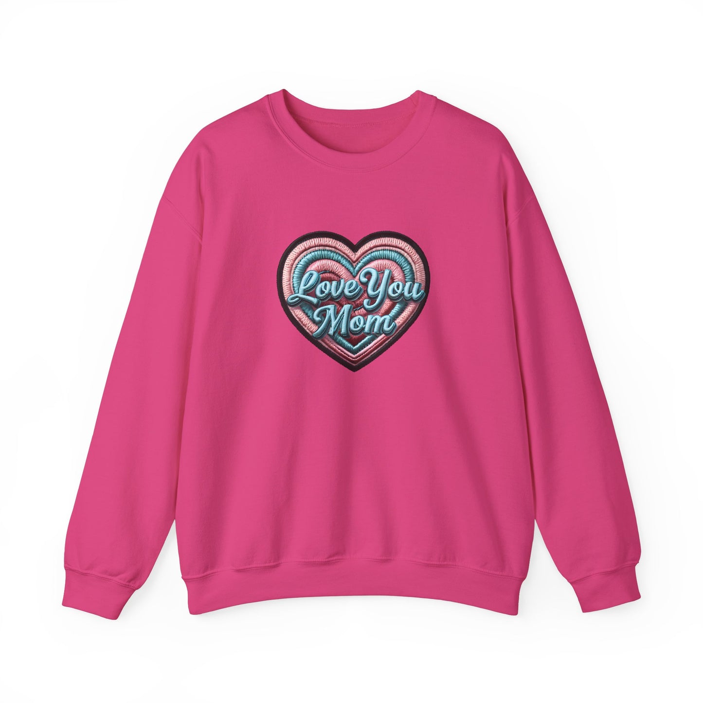 Love You Mom Crewneck Sweatshirt, Mother's Day Gift, Heart Design Pullover, Cozy Gift for Mom, Unisex Crewneck