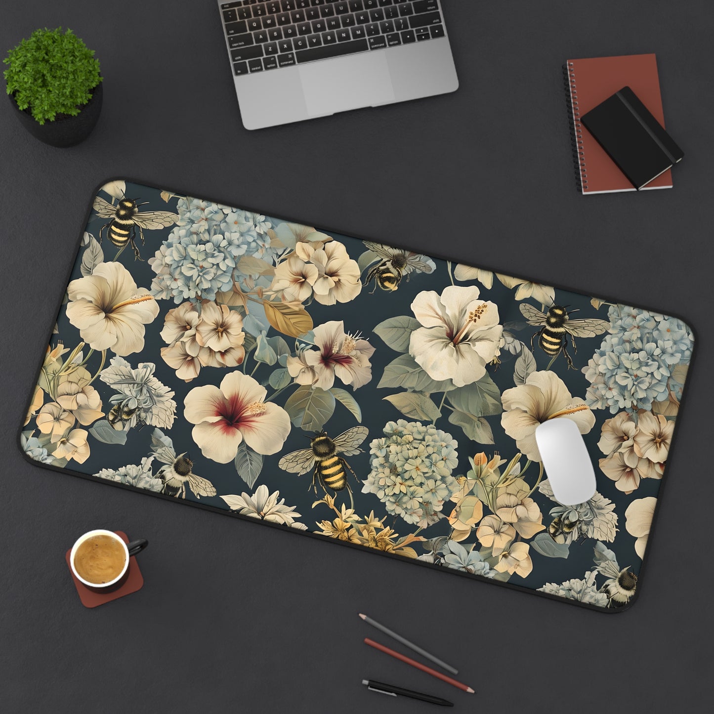 Floral Desk Mat, Elegant Office Decor, Personalized Deskpad, Background for Zoom Calls, Gift for Nature Lovers