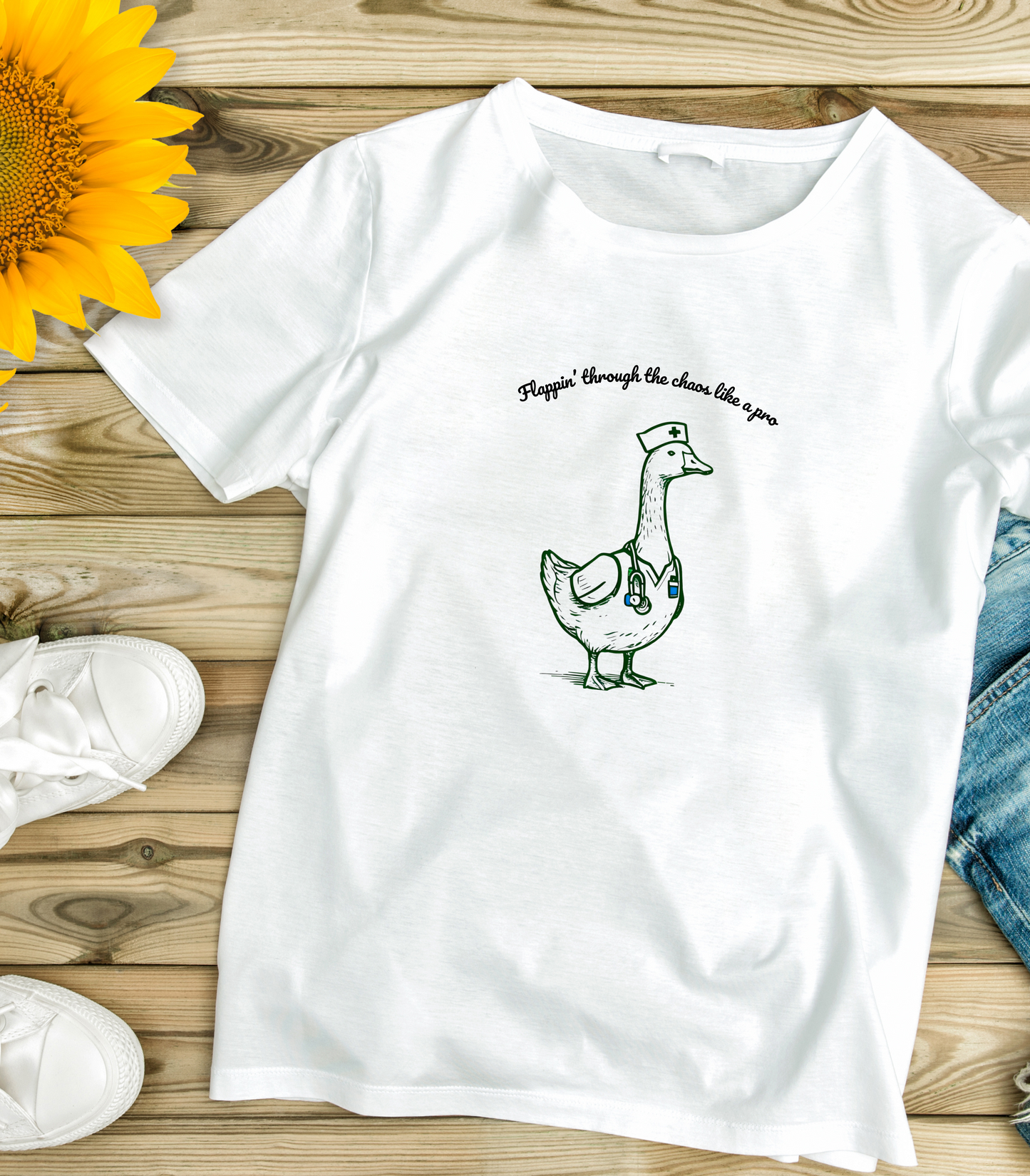 Flappin' Like A Pro Nurse Goose Unisex T-shirt, Phrase Chaos Image Tee, Funny Graphic Shirt