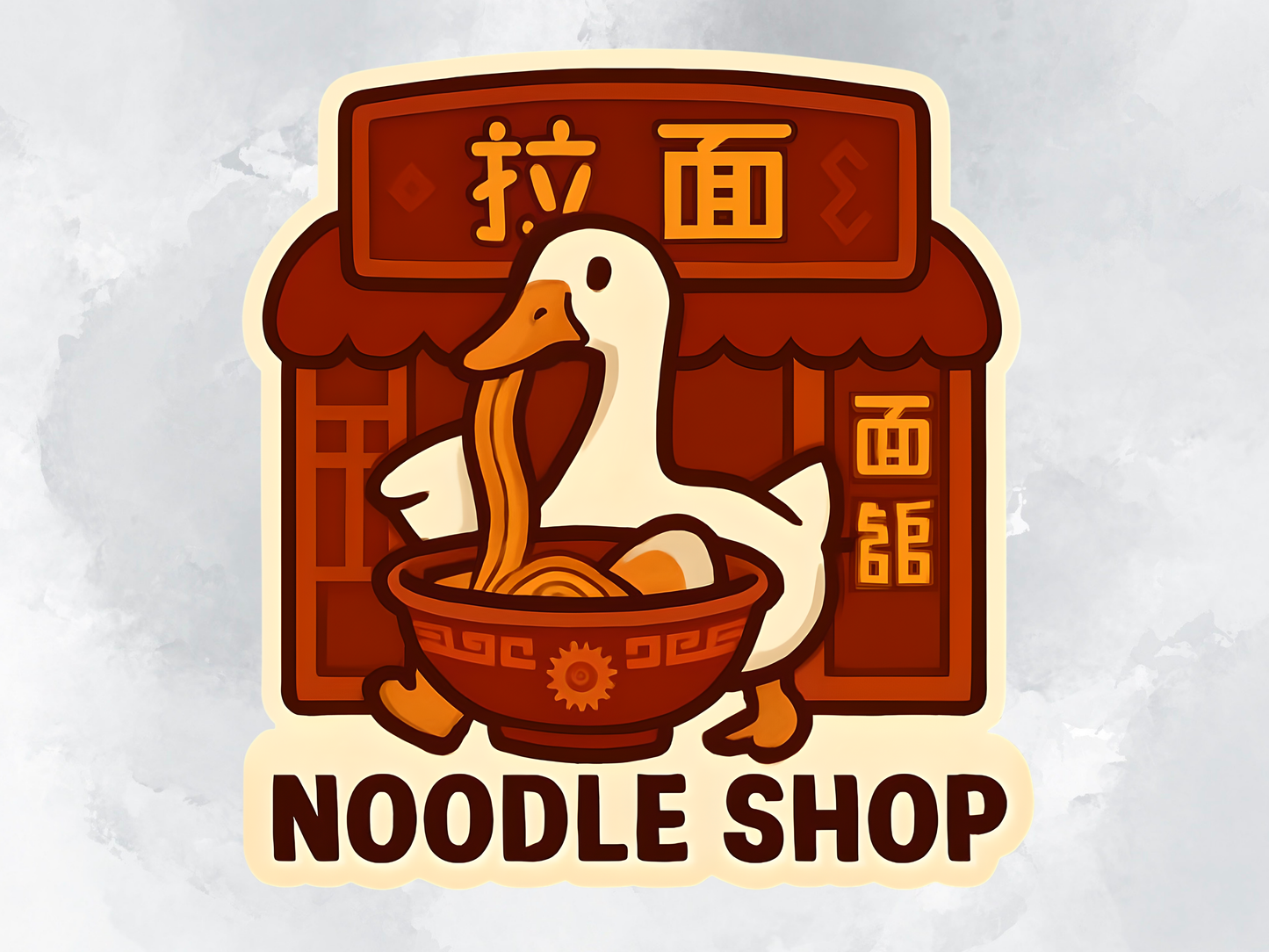 Stickers, Chinese noodle shop phrase with goose eating noodles, Foodie gift, Asian decor, Laptop decal, Water bottle sticker