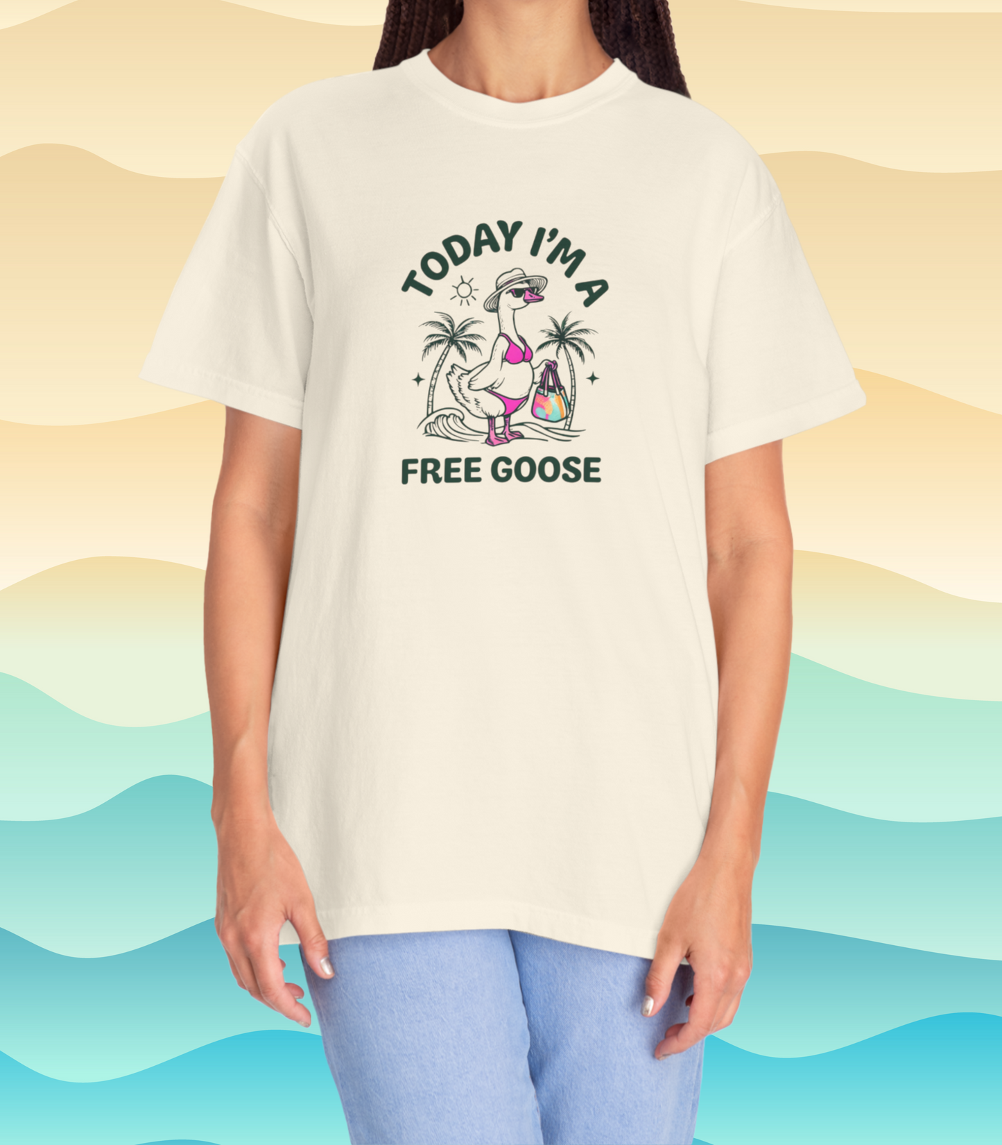 Silly Goose Beach Vibes T-shirt, Fun Beach Graphic Tee, Summer Wildlife Shirt, Colorful Animal Top, Vacation Apparel