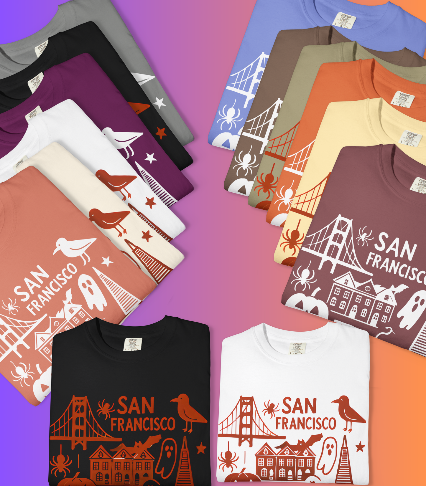 San Francisco Halloween T-Shirt, Unisex Tee, SF Landmarks Graphic Shirt, Holiday Top, Trick or Treat Apparel