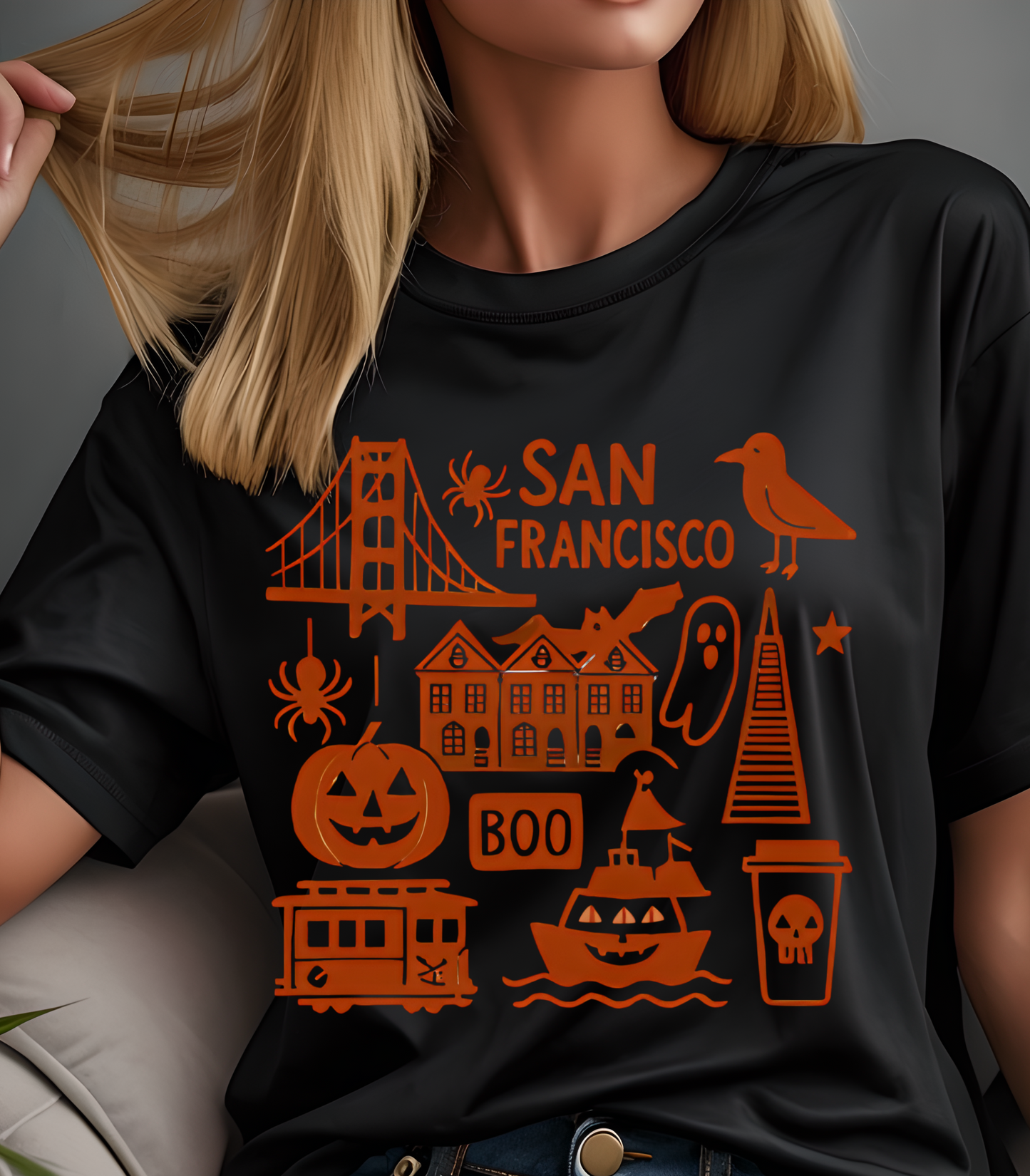 San Francisco Halloween T-Shirt, Unisex Tee, SF Landmarks Graphic Shirt, Holiday Top, Trick or Treat Apparel