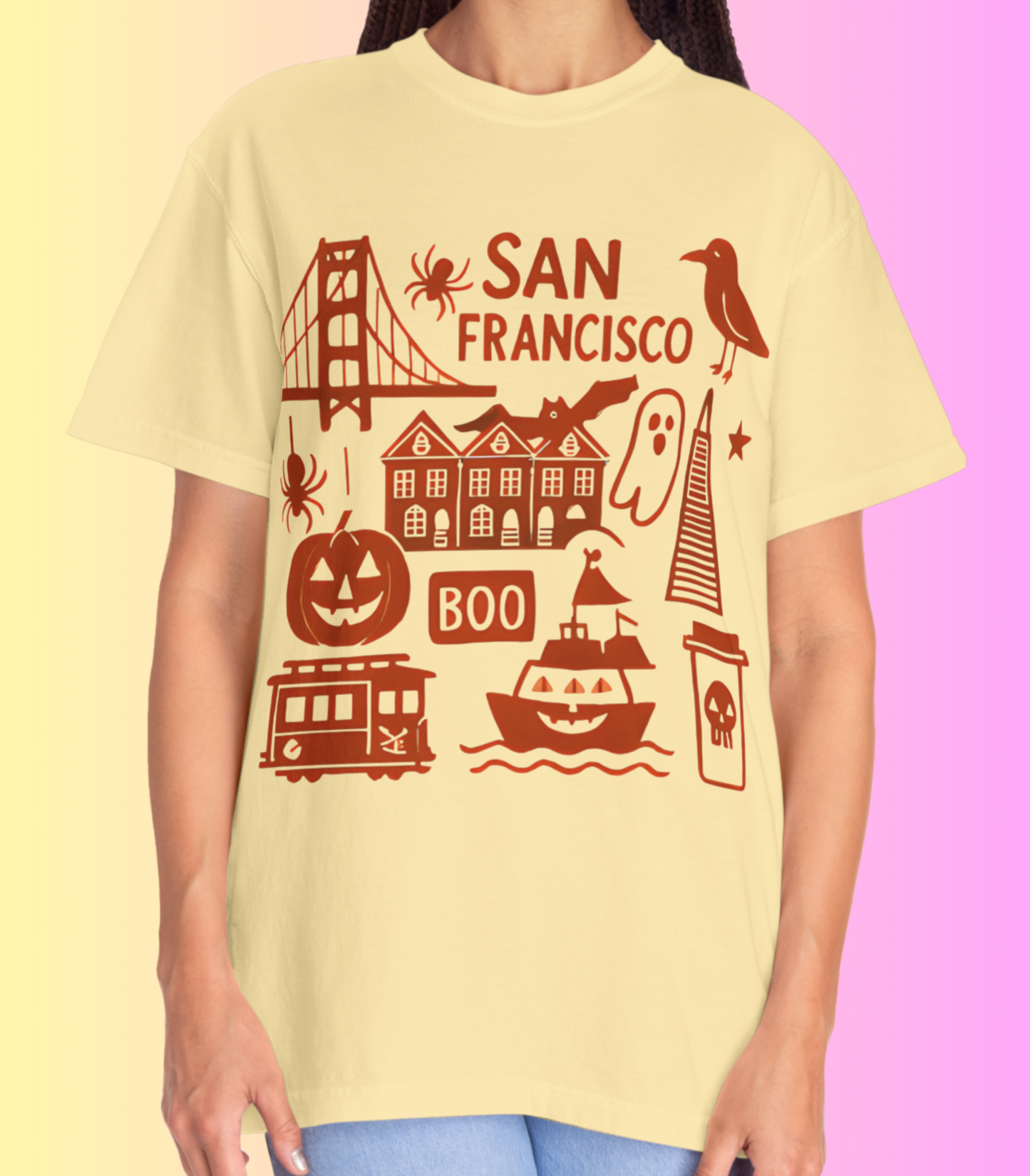 San Francisco Halloween T-Shirt, Unisex Tee, SF Landmarks Graphic Shirt, Holiday Top, Trick or Treat Apparel