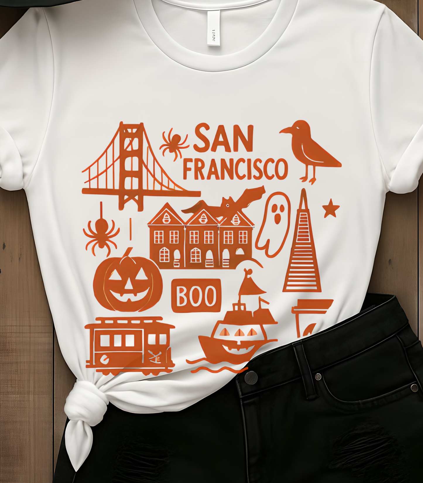 San Francisco Halloween T-Shirt, Unisex Tee, SF Landmarks Graphic Shirt, Holiday Top, Trick or Treat Apparel