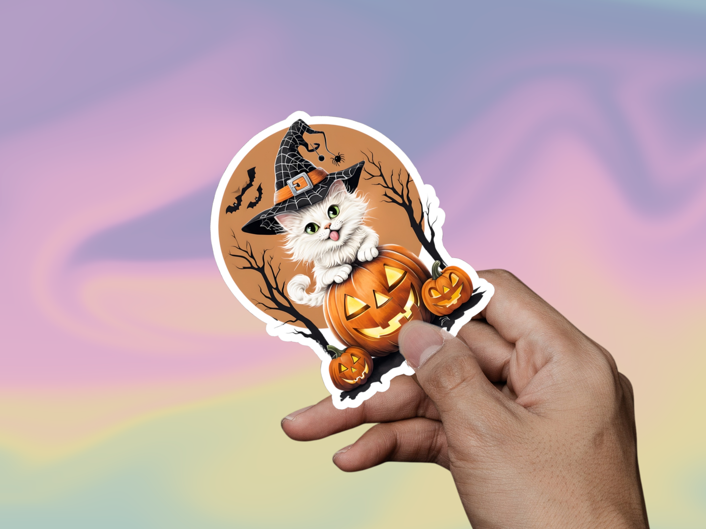 Halloween Cat Stickers, Spooky Witch Hat Pumpkin Decals, Cute Halloween Decorations, Trick or Treat Accessories, Cat Lover Gifts,