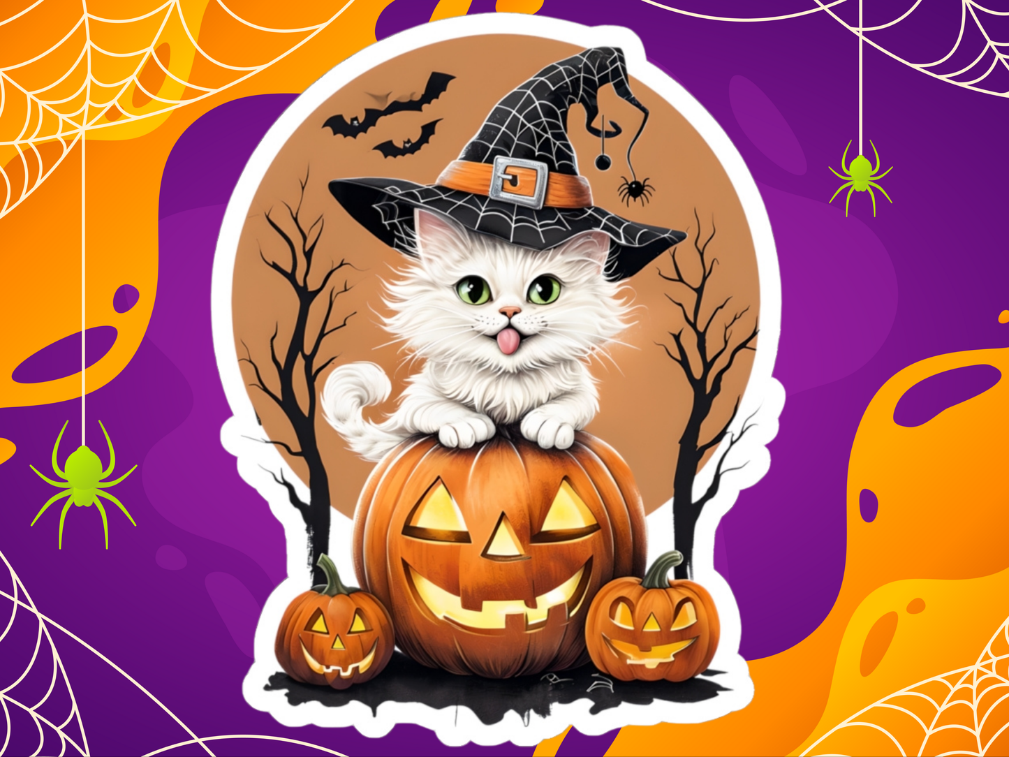 Halloween Cat Stickers, Spooky Witch Hat Pumpkin Decals, Cute Halloween Decorations, Trick or Treat Accessories, Cat Lover Gifts,