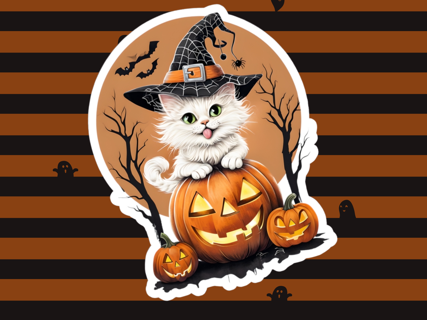 Halloween Cat Stickers, Spooky Witch Hat Pumpkin Decals, Cute Halloween Decorations, Trick or Treat Accessories, Cat Lover Gifts,