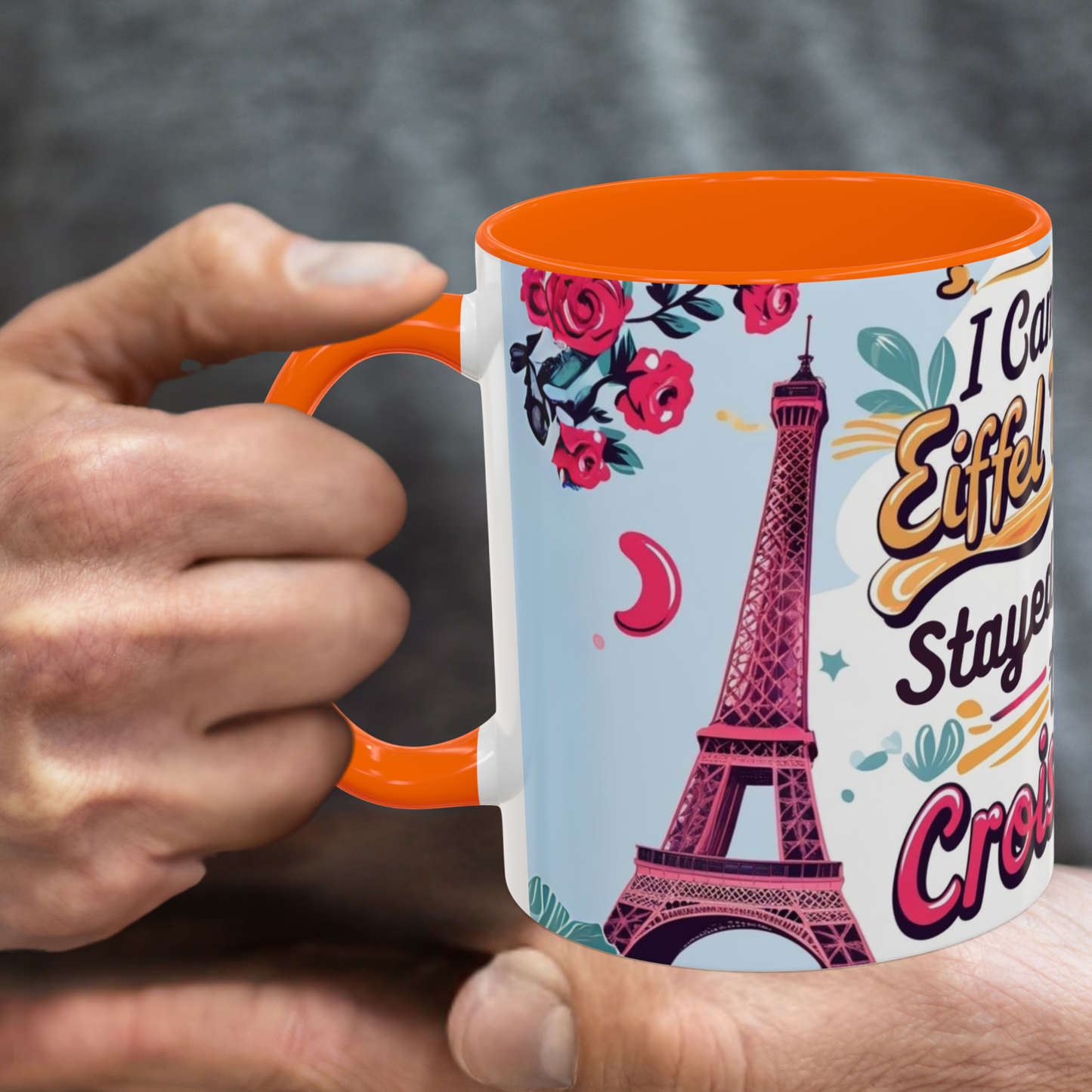 Coffee Mug, Parisian Inspired Quote, Eiffel Tower and Croissants Phrase, French Lover Gift, Travel Souvenir, Paris Vacation Memories Mug,