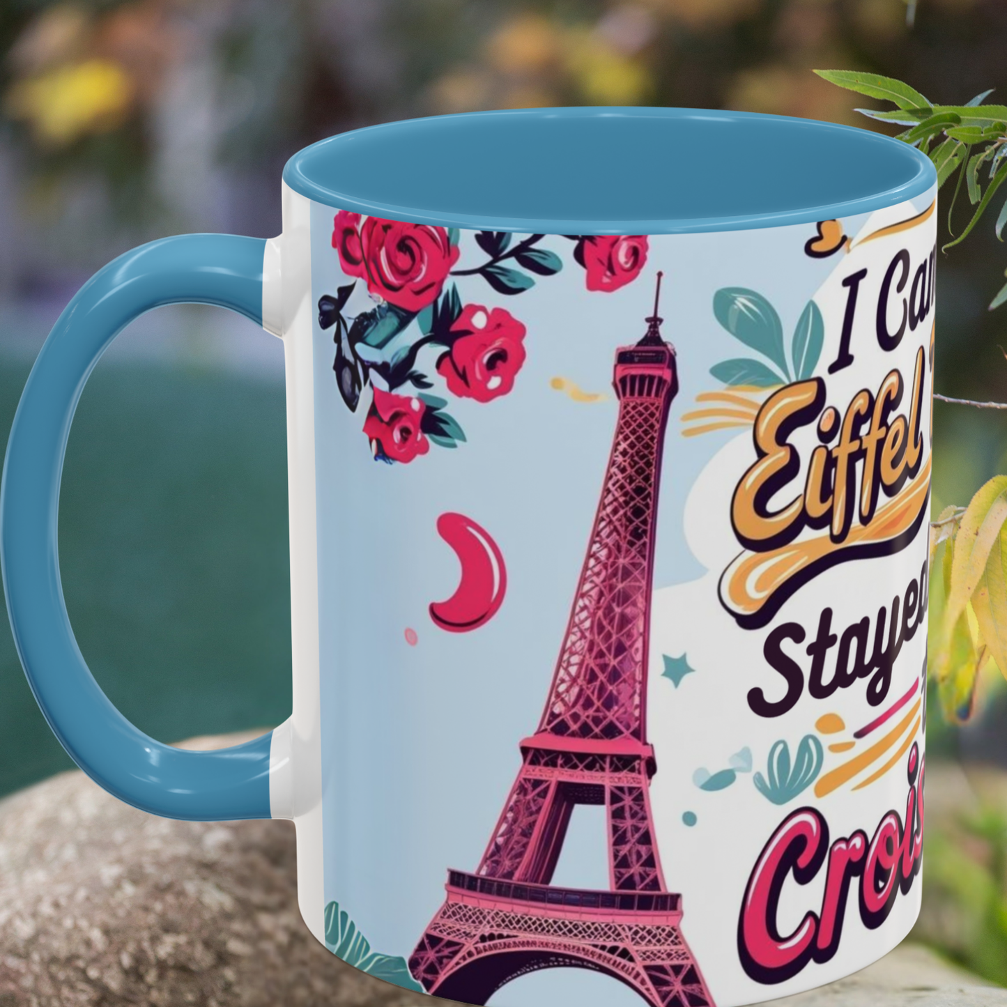Coffee Mug, Parisian Inspired Quote, Eiffel Tower and Croissants Phrase, French Lover Gift, Travel Souvenir, Paris Vacation Memories Mug,