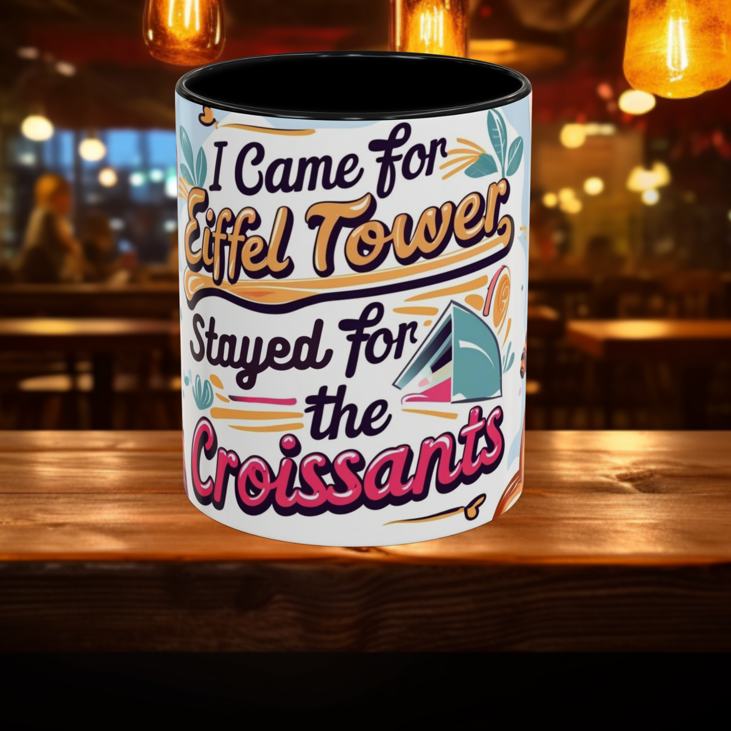 Coffee Mug, Parisian Inspired Quote, Eiffel Tower and Croissants Phrase, French Lover Gift, Travel Souvenir, Paris Vacation Memories Mug,