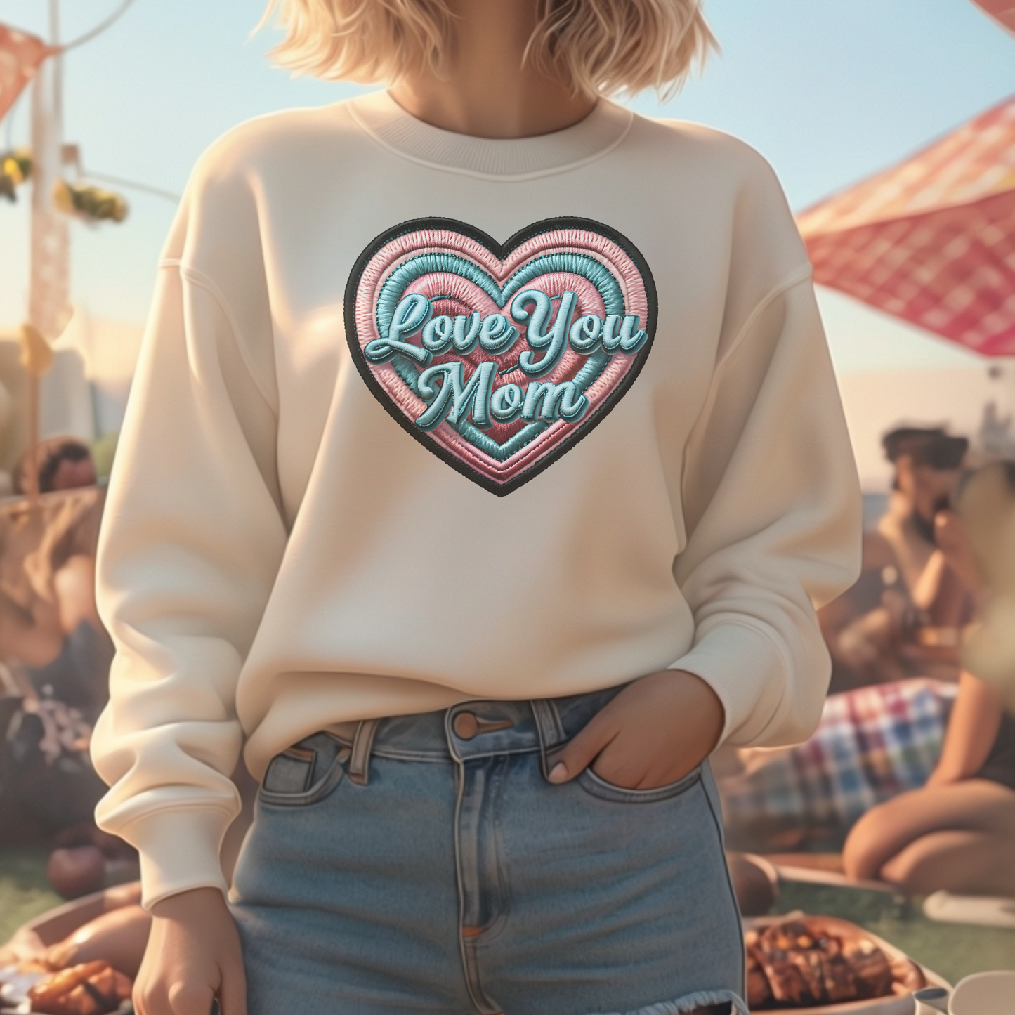 Love You Mom Crewneck Sweatshirt, Mother's Day Gift, Heart Design Pullover, Cozy Gift for Mom, Unisex Crewneck