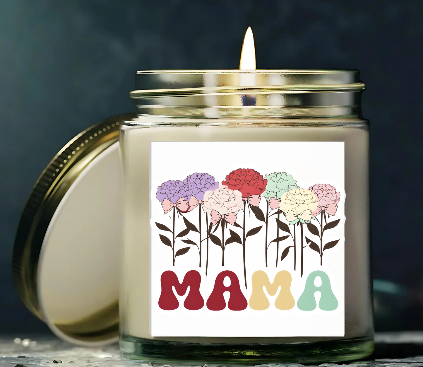 Scented Candles, Minimalist Peonies flowers with Playful Text and Coquette Bows, Coconut Apricot Wax, Coquette