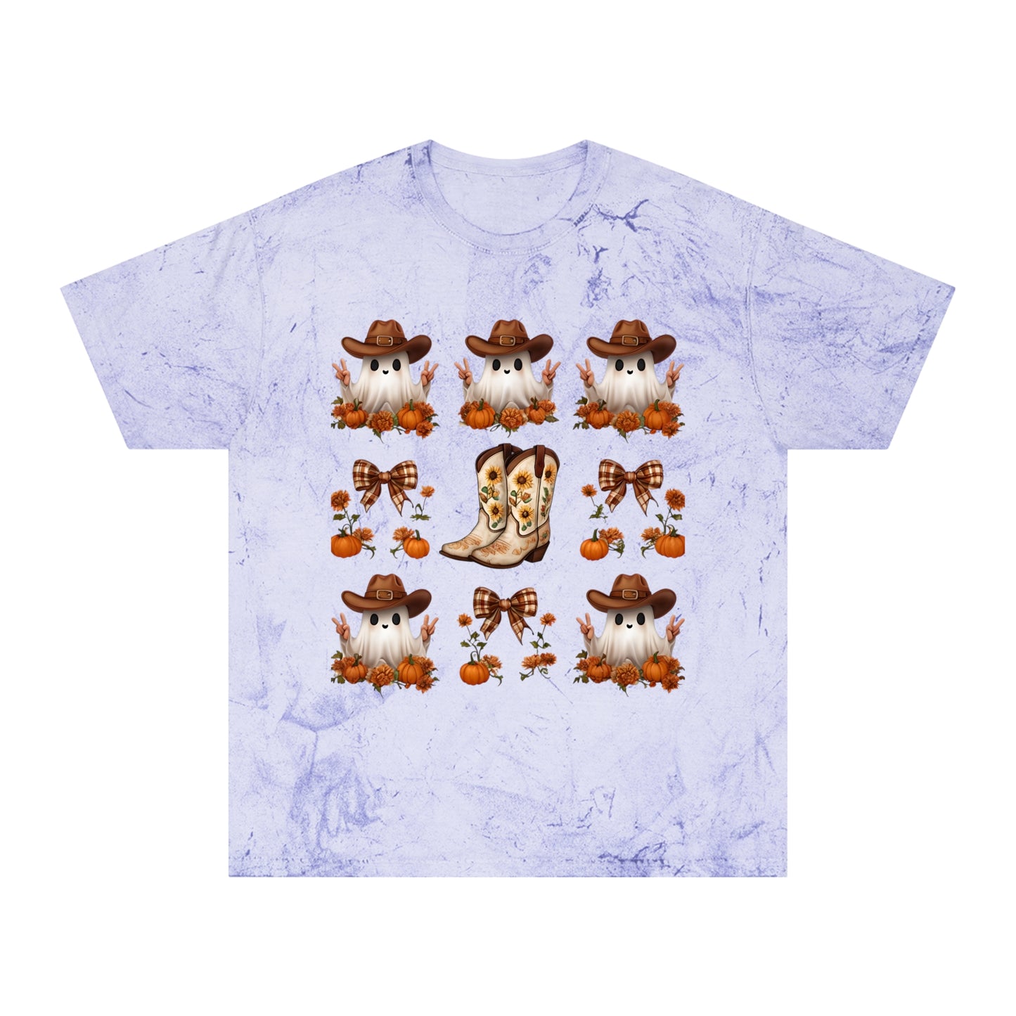 Halloween Cowboy Ghost Unisex T-Shirt, Color Blast Tee, Spooky Western Shirt, Ghostly Cowboy Costume Top, Halloween Festival Apparel