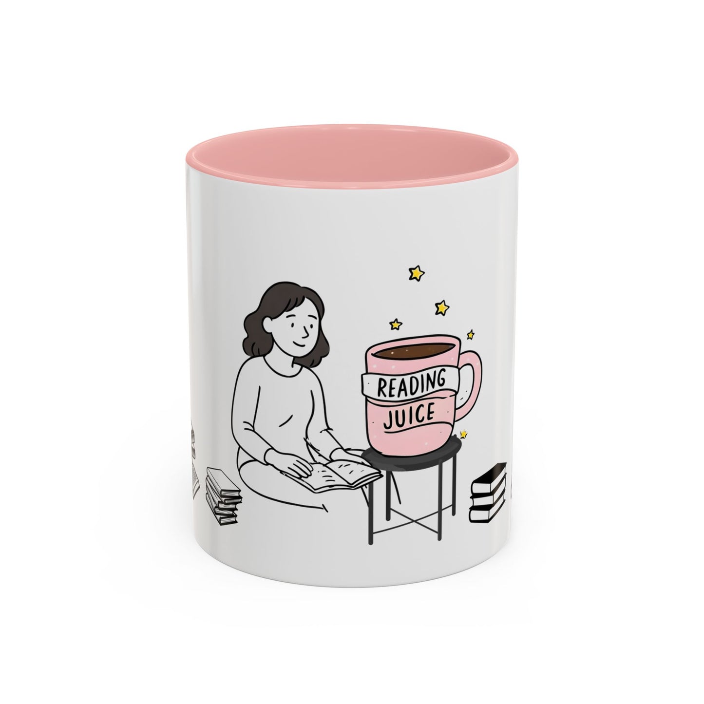 Coffee Mug, reading juice phrase on a coffee cup with a woman reading a book, Book Lover Gift, Reading Mug, Bibliophile Gift, Literary Mug,