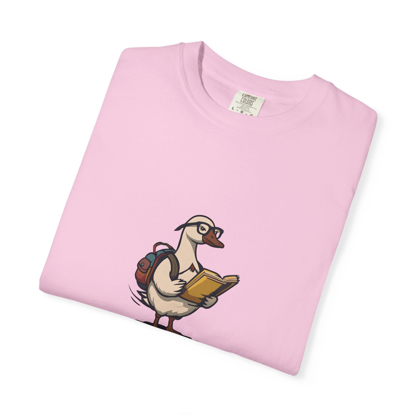 Funny Goose Unisex T-shirt, Silly Animal Reading Book & Backpack Tee, Gift for Book Lovers, Cute Bird Shirt, Novelty Animal Graphic Tee,