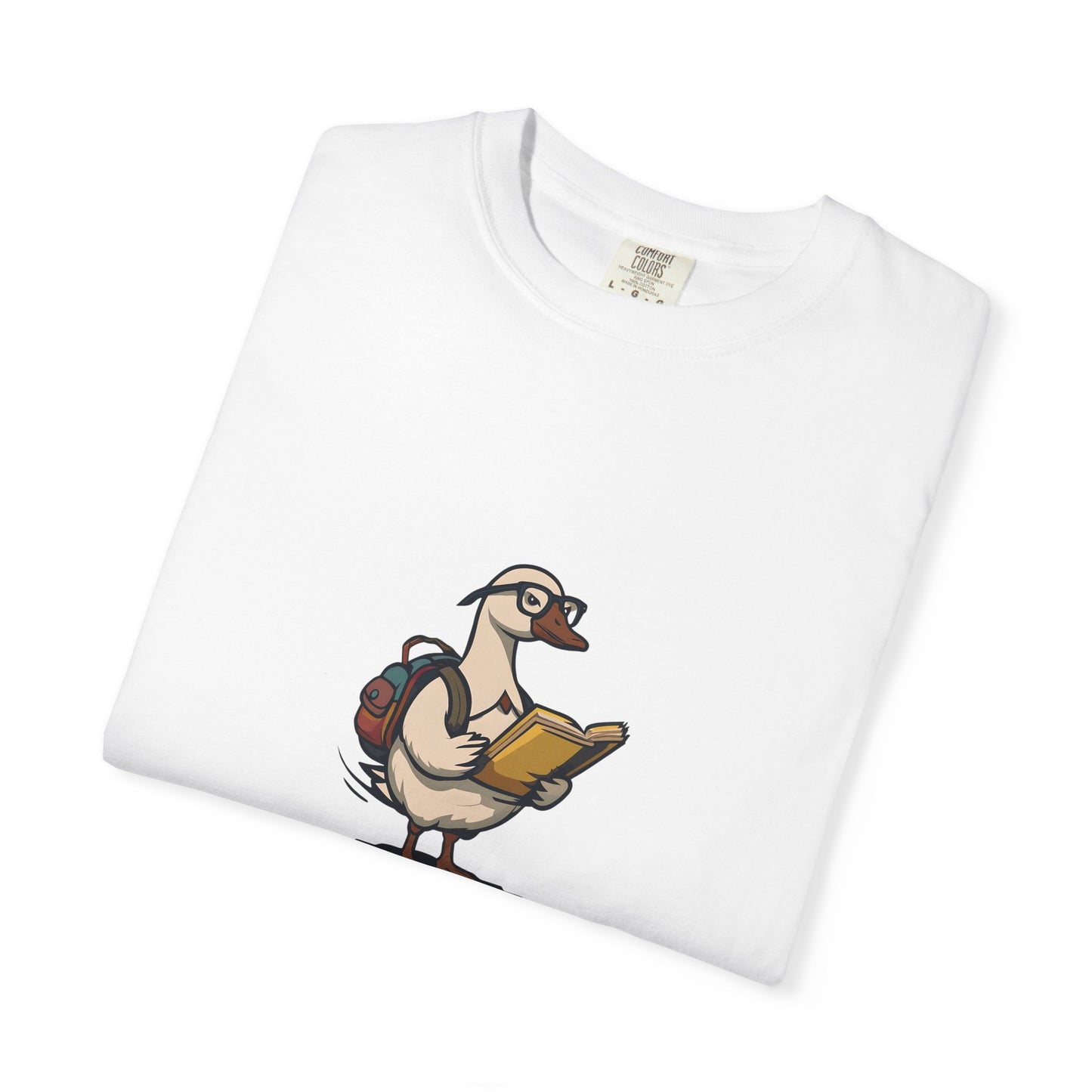 Funny Goose Unisex T-shirt, Silly Animal Reading Book & Backpack Tee, Gift for Book Lovers, Cute Bird Shirt, Novelty Animal Graphic Tee,