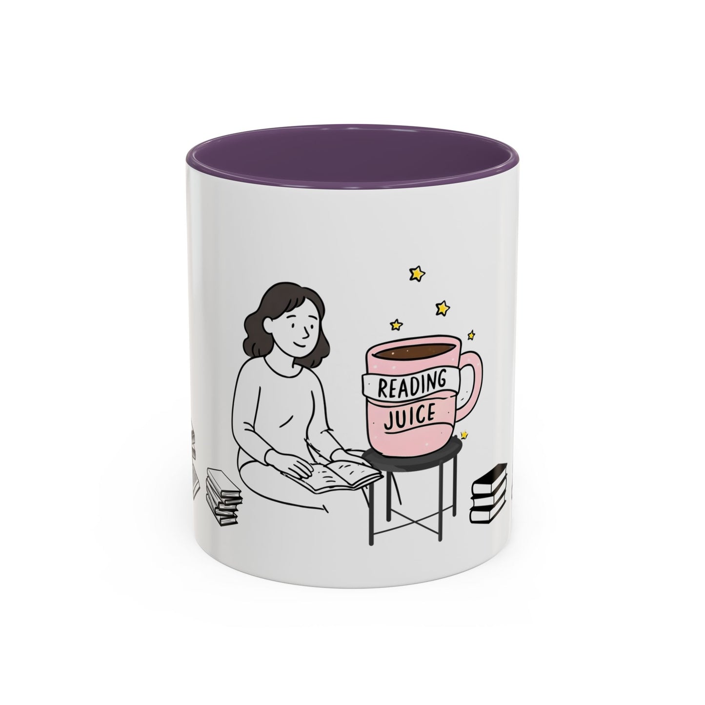 Coffee Mug, reading juice phrase on a coffee cup with a woman reading a book, Book Lover Gift, Reading Mug, Bibliophile Gift, Literary Mug,