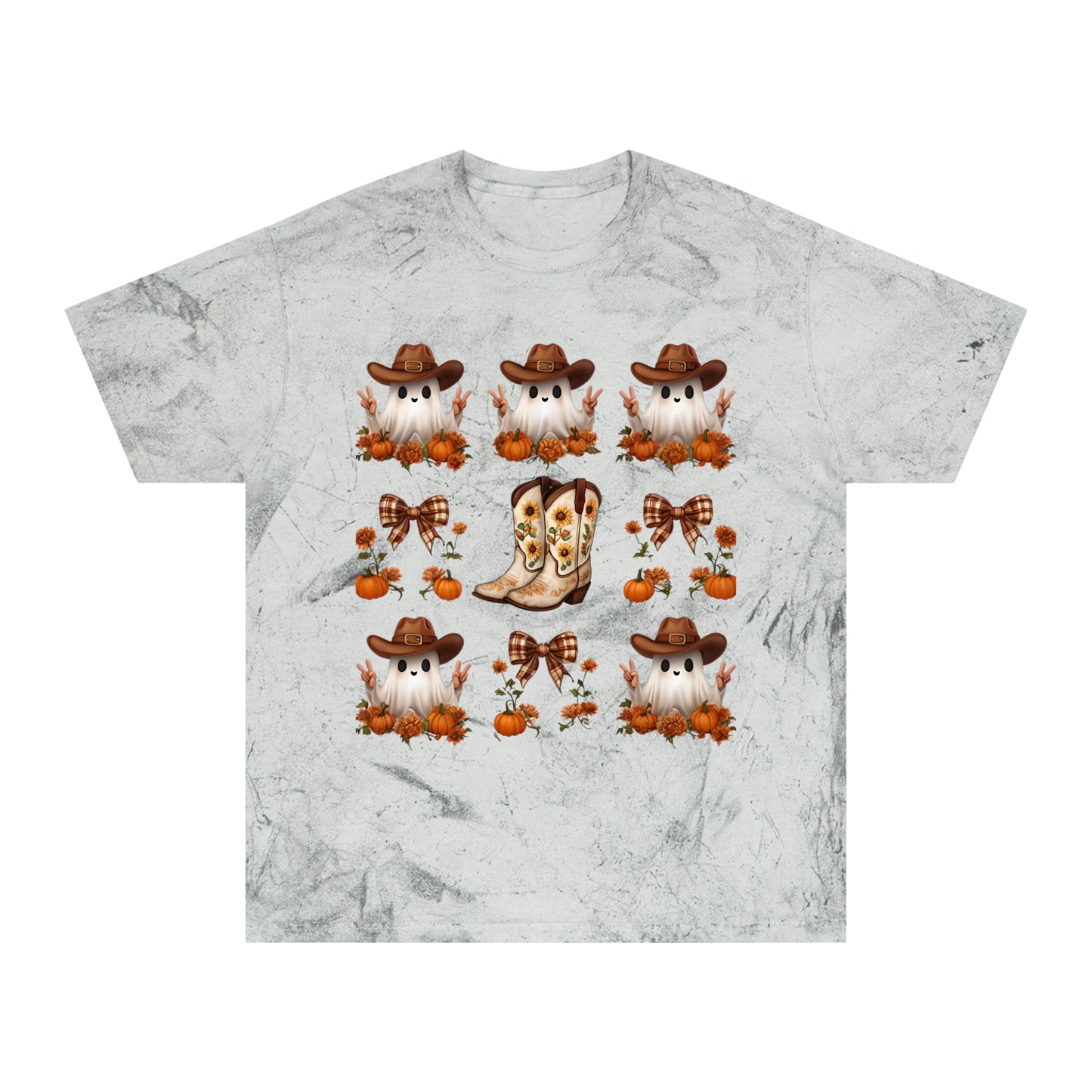 Halloween Cowboy Ghost Unisex T-Shirt, Color Blast Tee, Spooky Western Shirt, Ghostly Cowboy Costume Top, Halloween Festival Apparel