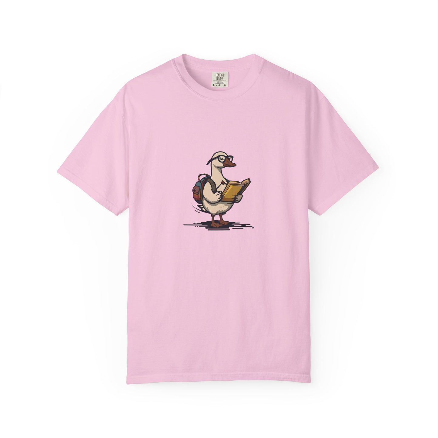 Funny Goose Unisex T-shirt, Silly Animal Reading Book & Backpack Tee, Gift for Book Lovers, Cute Bird Shirt, Novelty Animal Graphic Tee,