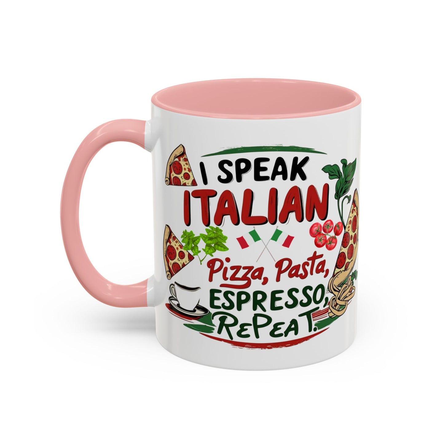 Coffee Mug, Italian Food Lover Gift, Funny Coffee Cup, Kitchen Decor, Espresso Repeat Design, 11oz 15oz Tea Cup, Pizza Pasta Mug, Tomato