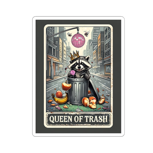 Sticker - Queen of Trash Raccoon with Diamond Ring and Crown with disco ball