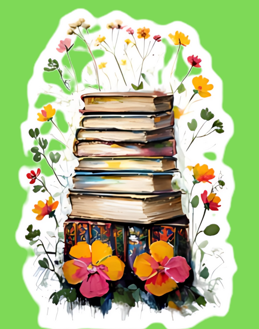 Floral Book Stack Stickers