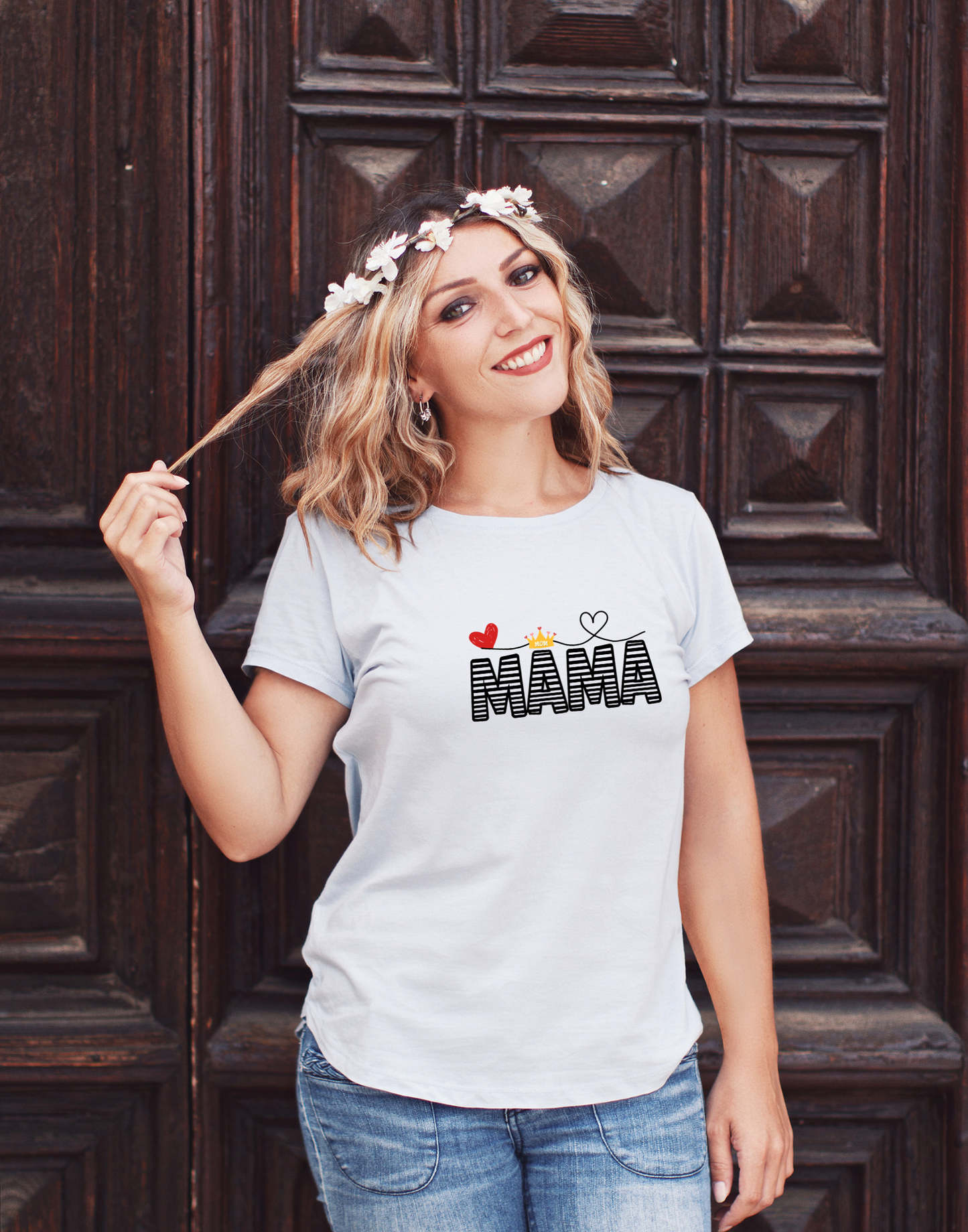 MAMA T-shirt with Red Heart and Gold Crown, Mother's Day Gift, Mom Tee, Unisex Tee, Garment-Dyed Shirt, Family Shirt