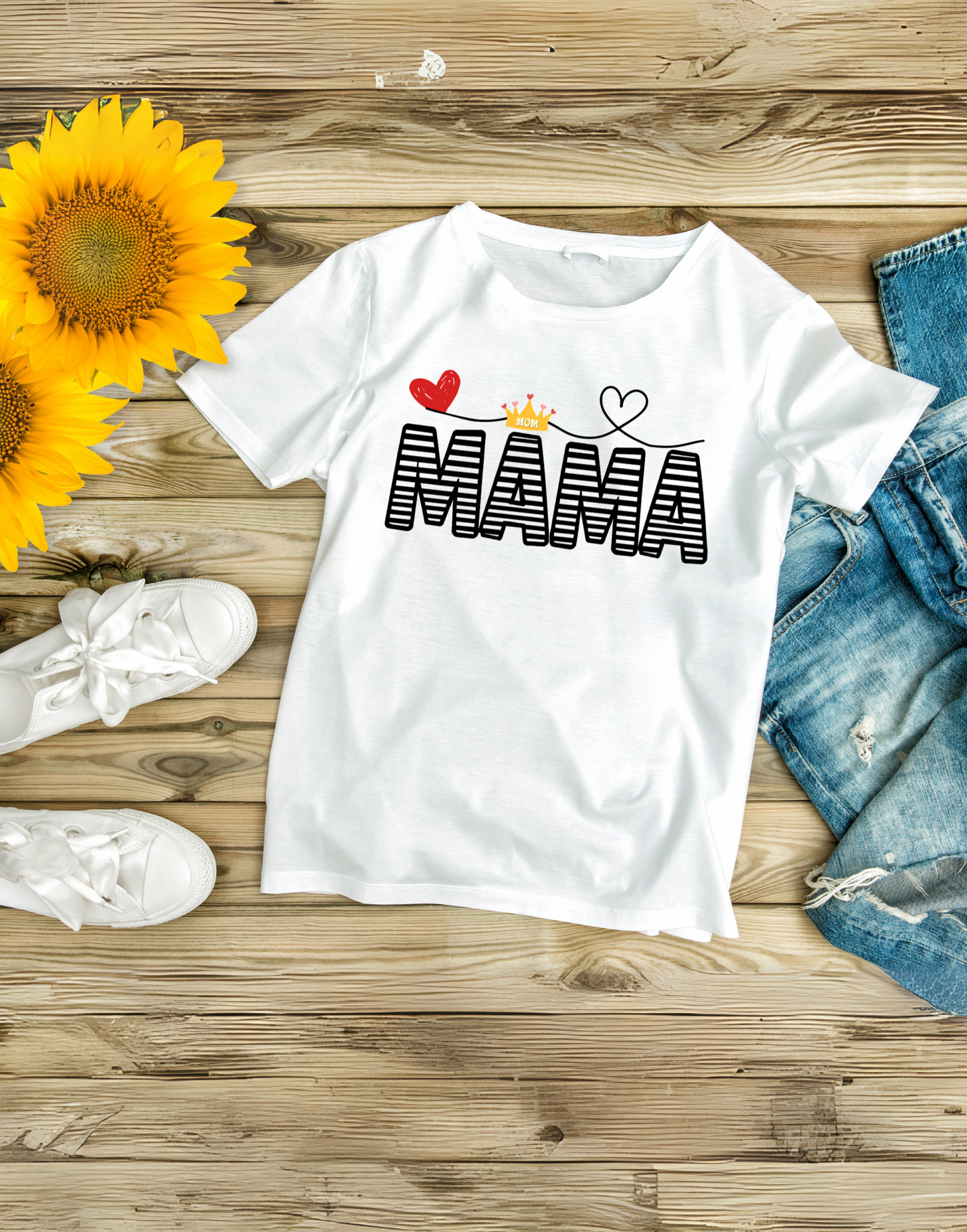 MAMA T-shirt with Red Heart and Gold Crown, Mother's Day Gift, Mom Tee, Unisex Tee, Garment-Dyed Shirt, Family Shirt