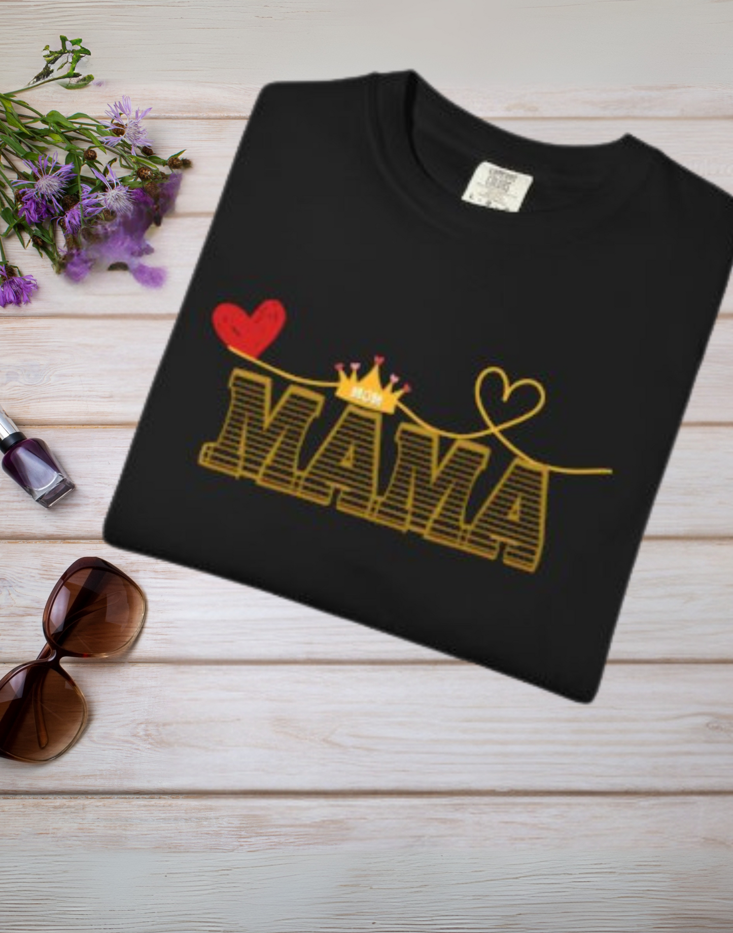 MAMA T-shirt with Red Heart and Gold Crown, Mother's Day Gift, Mom Tee, Unisex Tee, Garment-Dyed Shirt, Family Shirt