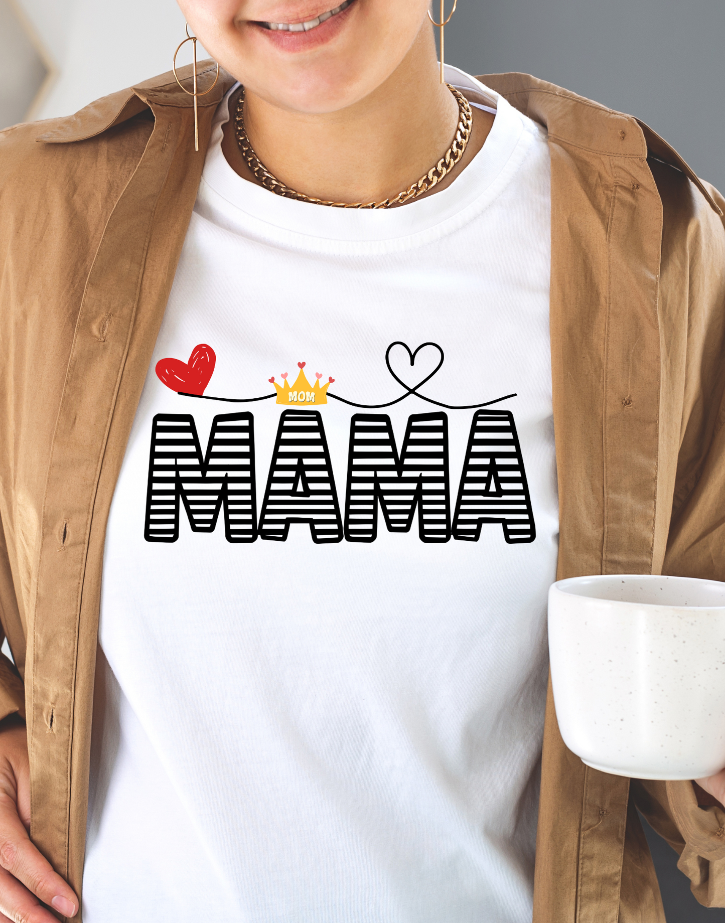 MAMA T-shirt with Red Heart and Gold Crown, Mother's Day Gift, Mom Tee, Unisex Tee, Garment-Dyed Shirt, Family Shirt