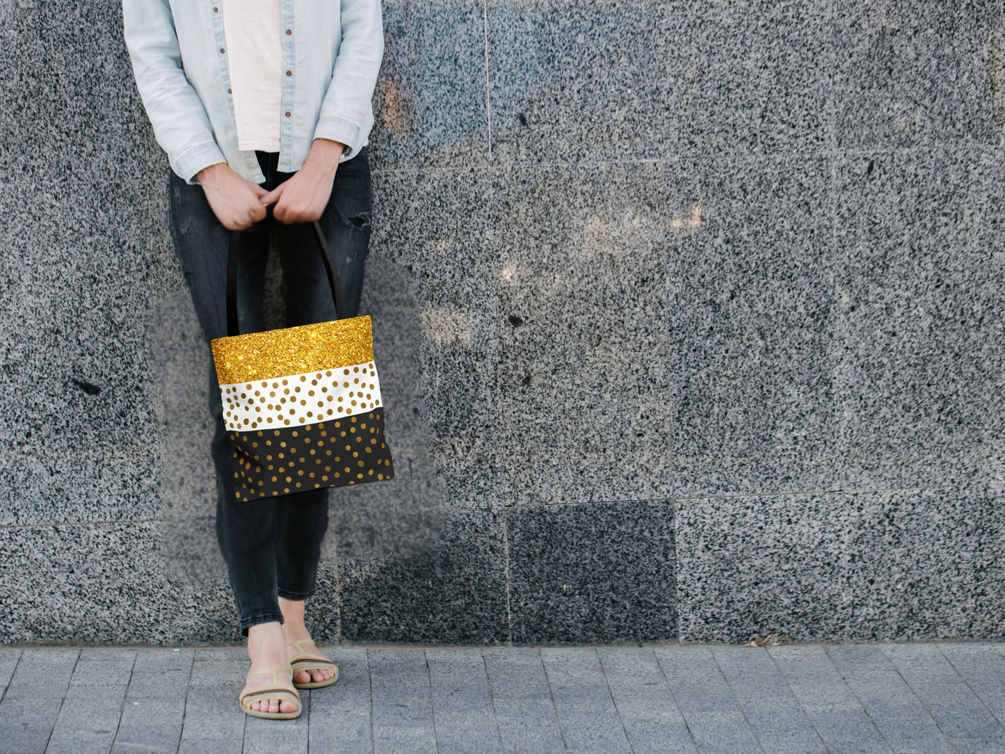 Gold and Black Tote Bag - Elegant and Stylish Carry-All Accessory, Fashionable Shoulder Bag, Trendy Shopping Tote, Chic Grocery Bag,
