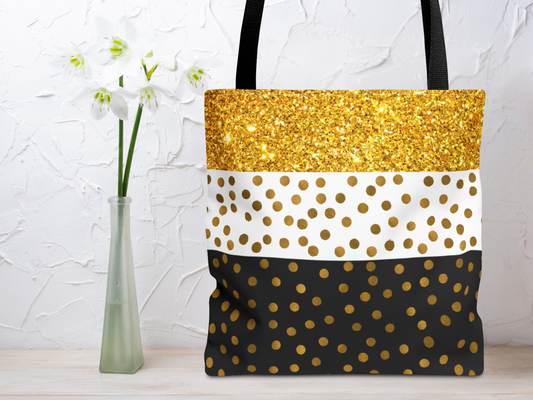 Gold and Black Tote Bag - Elegant and Stylish Carry-All Accessory, Fashionable Shoulder Bag, Trendy Shopping Tote, Chic Grocery Bag,