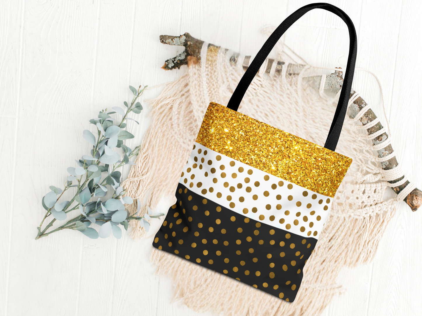 Gold and Black Tote Bag - Elegant and Stylish Carry-All Accessory, Fashionable Shoulder Bag, Trendy Shopping Tote, Chic Grocery Bag,
