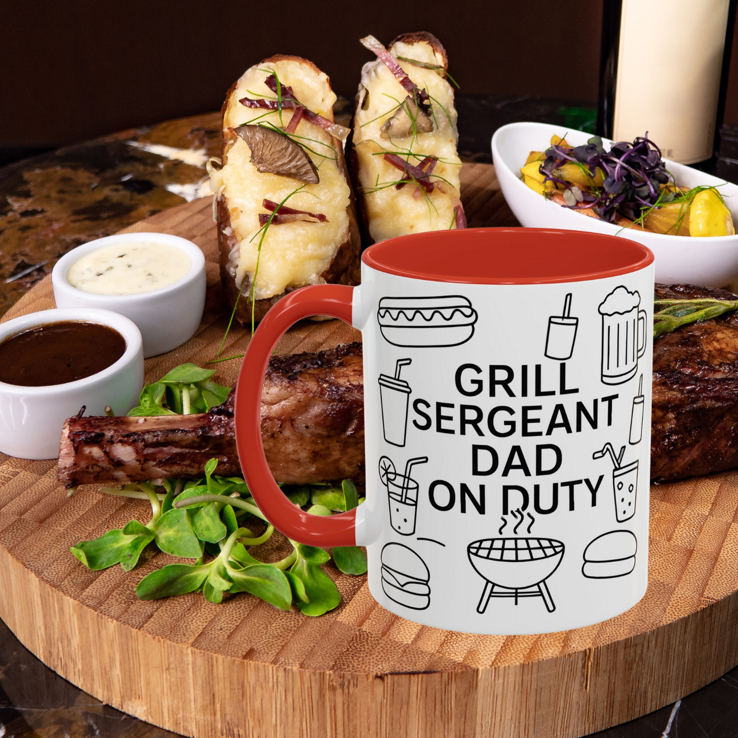 Coffee Mug, Grill Sergeant Dad On Duty Barbecue Elements, Father's Day Gift, Funny Dad Mug, Kitchen Decor, Birthday Present