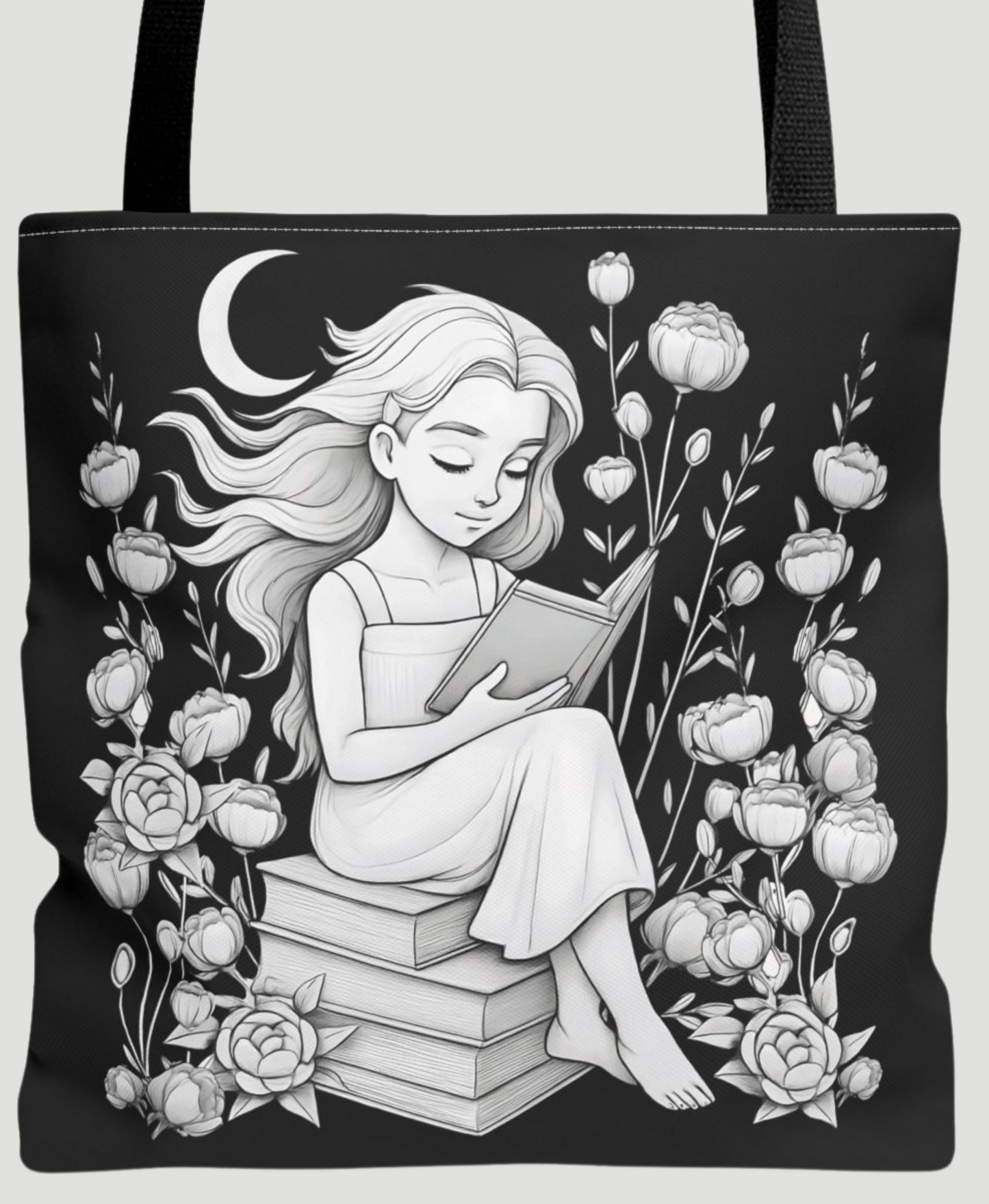 Reading Woman Tote Bag - Literary Tote, Book Lover Gift, Library Tote, Book Club Bag, Floral Tote