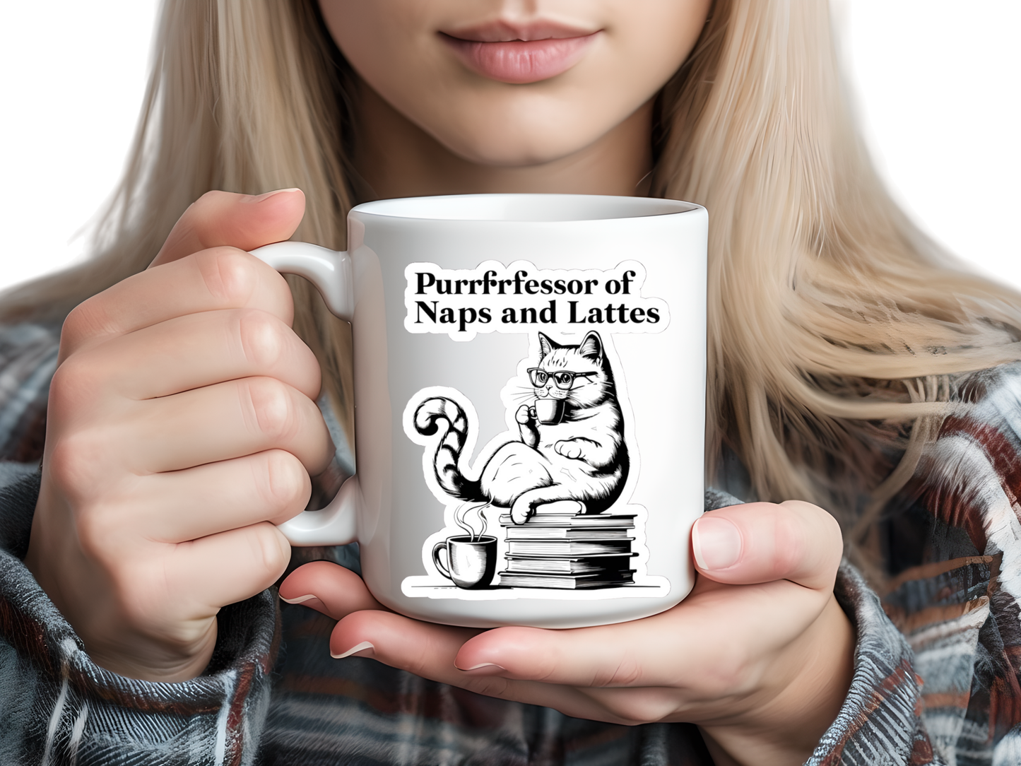 Cat and books, Cat with Glasses Kiss-Cut Stickers, Professor of Napes and Lattes Mug Decal, Book Lover Gift, Coffee Addict Decal, Laptop Sticker, Cute