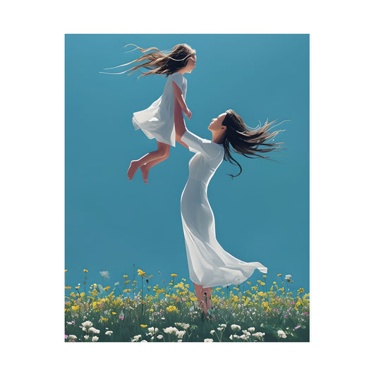 Dreamy Mother-Daughter Vertical Poster - Mother's Day Gift, Home Decor, Nursery Art, Emotional Wall Decor, Matte Poster