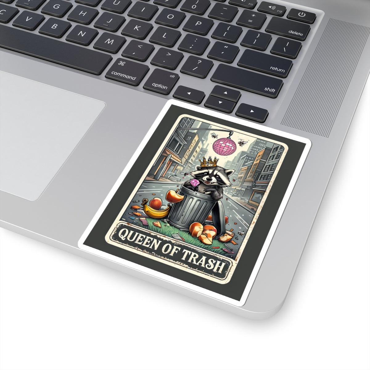 Sticker - Queen of Trash Raccoon with Diamond Ring and Crown with disco ball