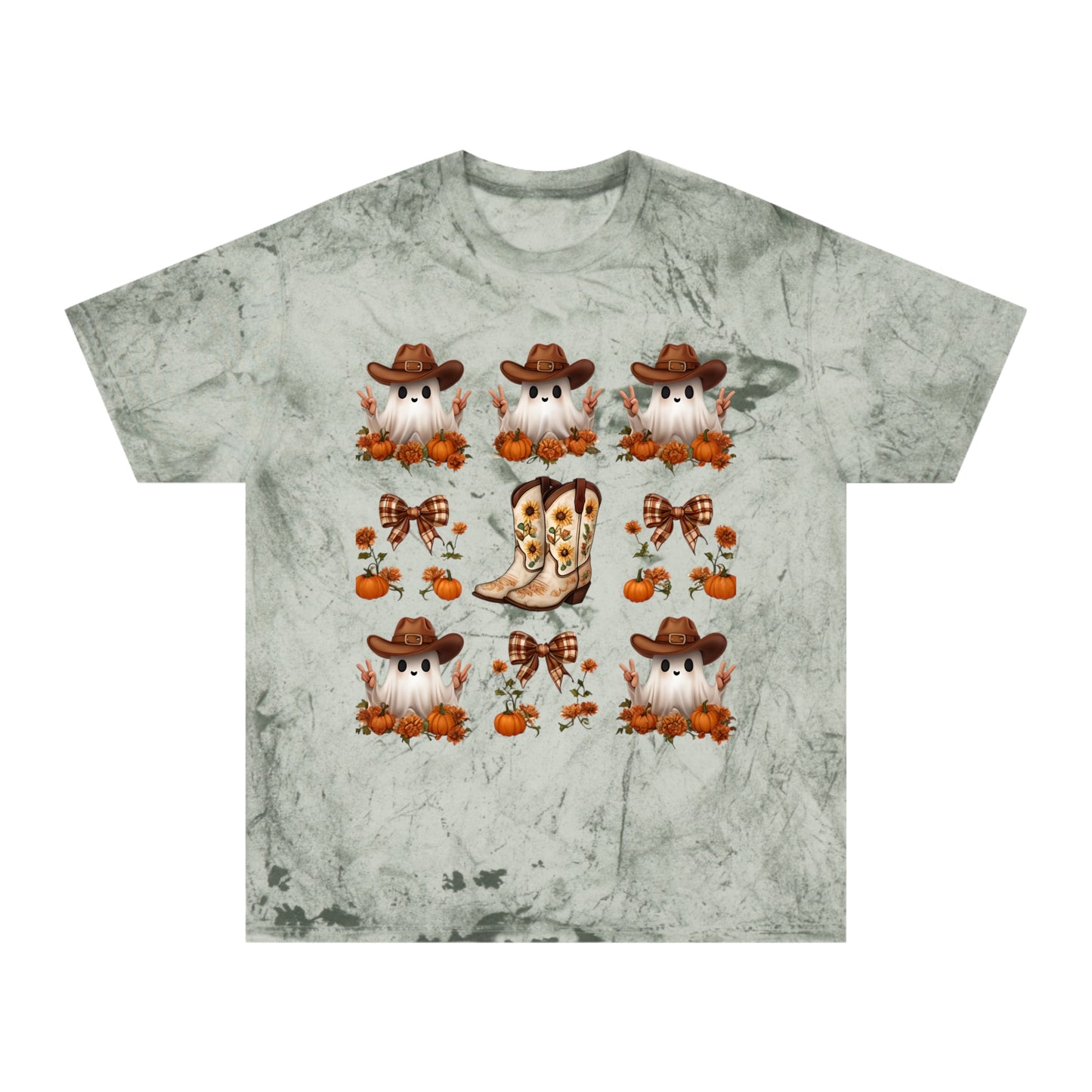 Halloween Cowboy Ghost Unisex T-Shirt, Color Blast Tee, Spooky Western Shirt, Ghostly Cowboy Costume Top, Halloween Festival Apparel