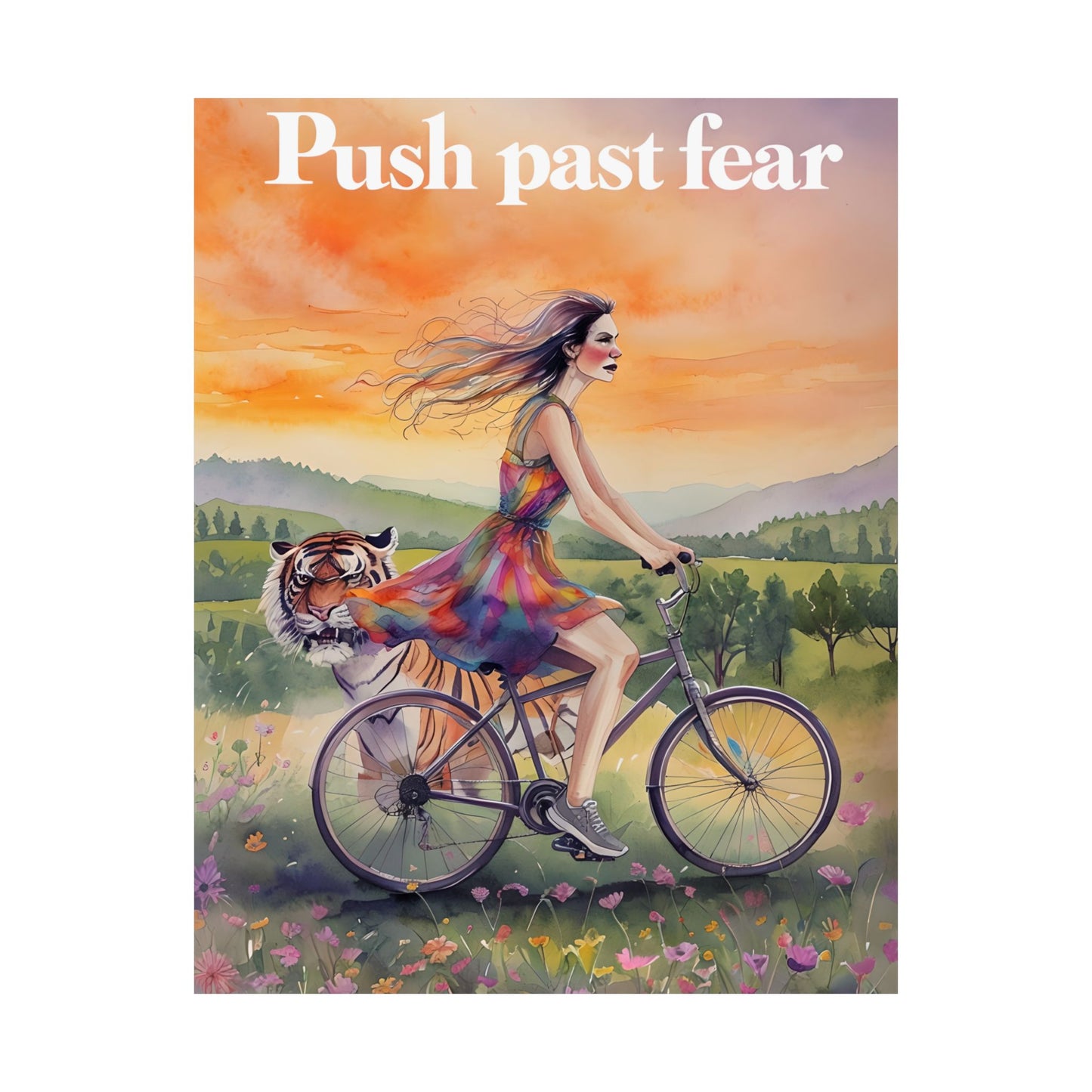 Inspirational Matte Poster: "Push Past Fear" Art Print, Motivational Wall Decor, Room Aesthetic, Gift for Her, Unique Home Decoration