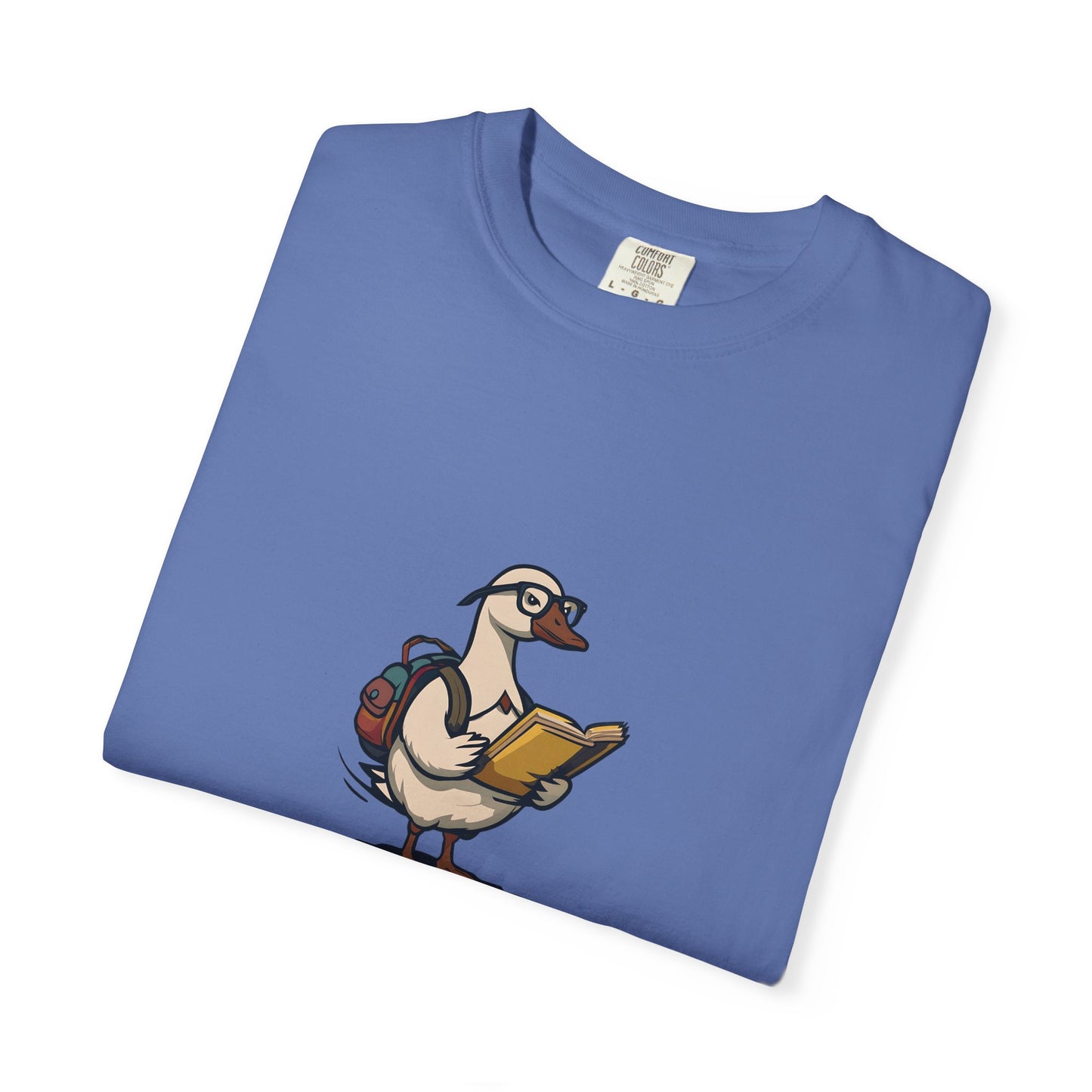 Funny Goose Unisex T-shirt, Silly Animal Reading Book & Backpack Tee, Gift for Book Lovers, Cute Bird Shirt, Novelty Animal Graphic Tee,
