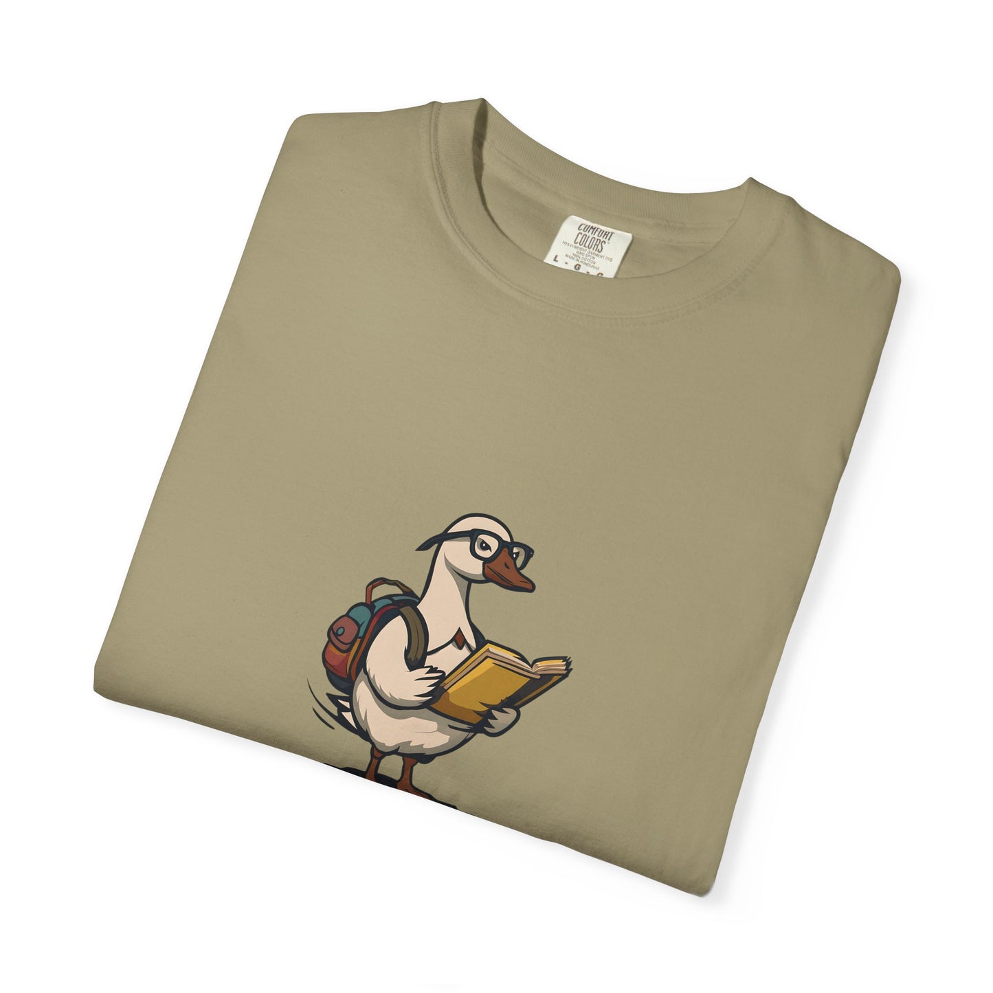 Funny Goose Unisex T-shirt, Silly Animal Reading Book & Backpack Tee, Gift for Book Lovers, Cute Bird Shirt, Novelty Animal Graphic Tee,