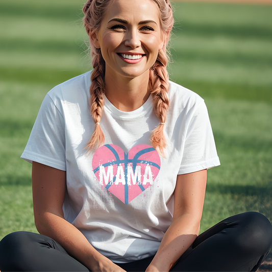 Mama Basketball Heart T-Shirt, Gift for Moms, Unisex Casual Wear, Sports Fan Apparel, Birthday Present for Mothers