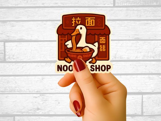 Stickers, Chinese noodle shop phrase with goose eating noodles, Foodie gift, Asian decor, Laptop decal, Water bottle sticker