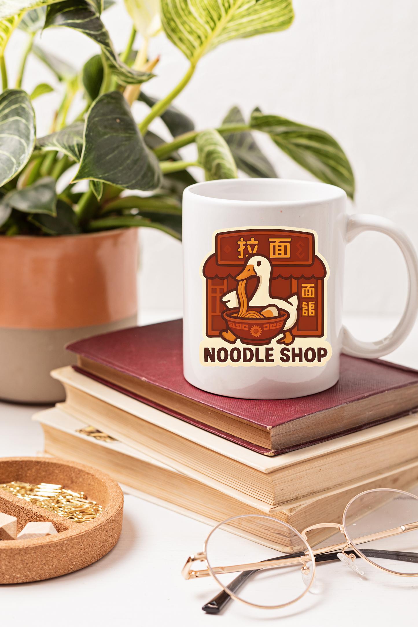 Stickers, Chinese noodle shop phrase with goose eating noodles, Foodie gift, Asian decor, Laptop decal, Water bottle sticker