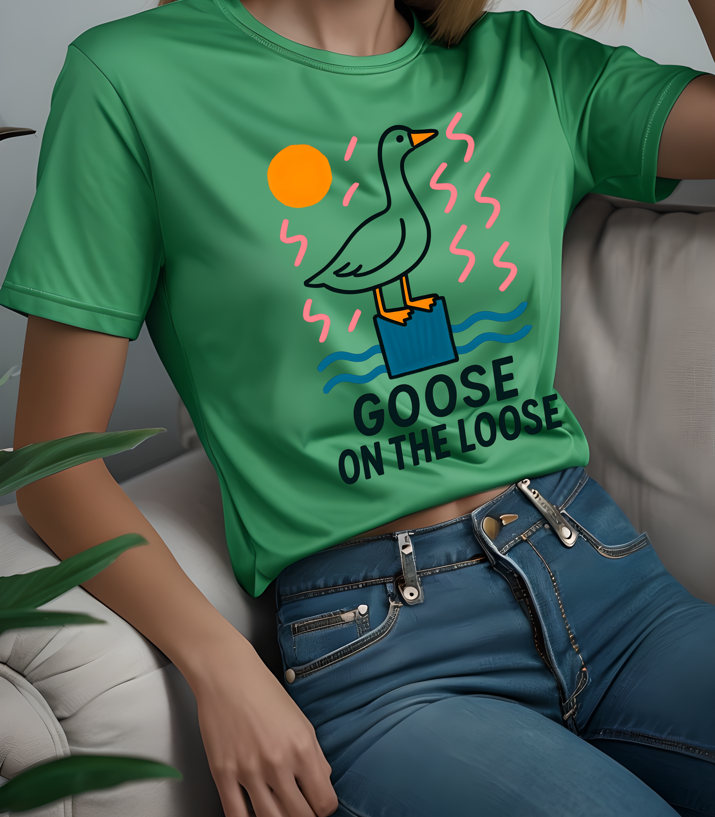 Fun Colors Loose Goose Unisex Garment-Dyed T-shirt, Funny Animal Tee, Casual Top, Vibrant Geese Shirt, Colorful Bird Apparel
