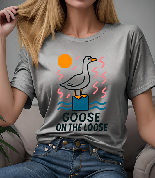 Fun Colors Loose Goose Unisex Garment-Dyed T-shirt, Funny Animal Tee, Casual Top, Vibrant Geese Shirt, Colorful Bird Apparel