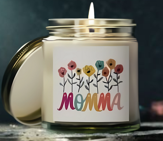 Scented Candles Momma - Coconut Apricot Wax - Floral Design - 4oz & 9oz
